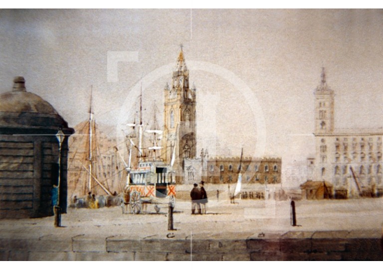 St Nicholas's Church, the Telegraph Tower and George's Dock quayside, c 1860